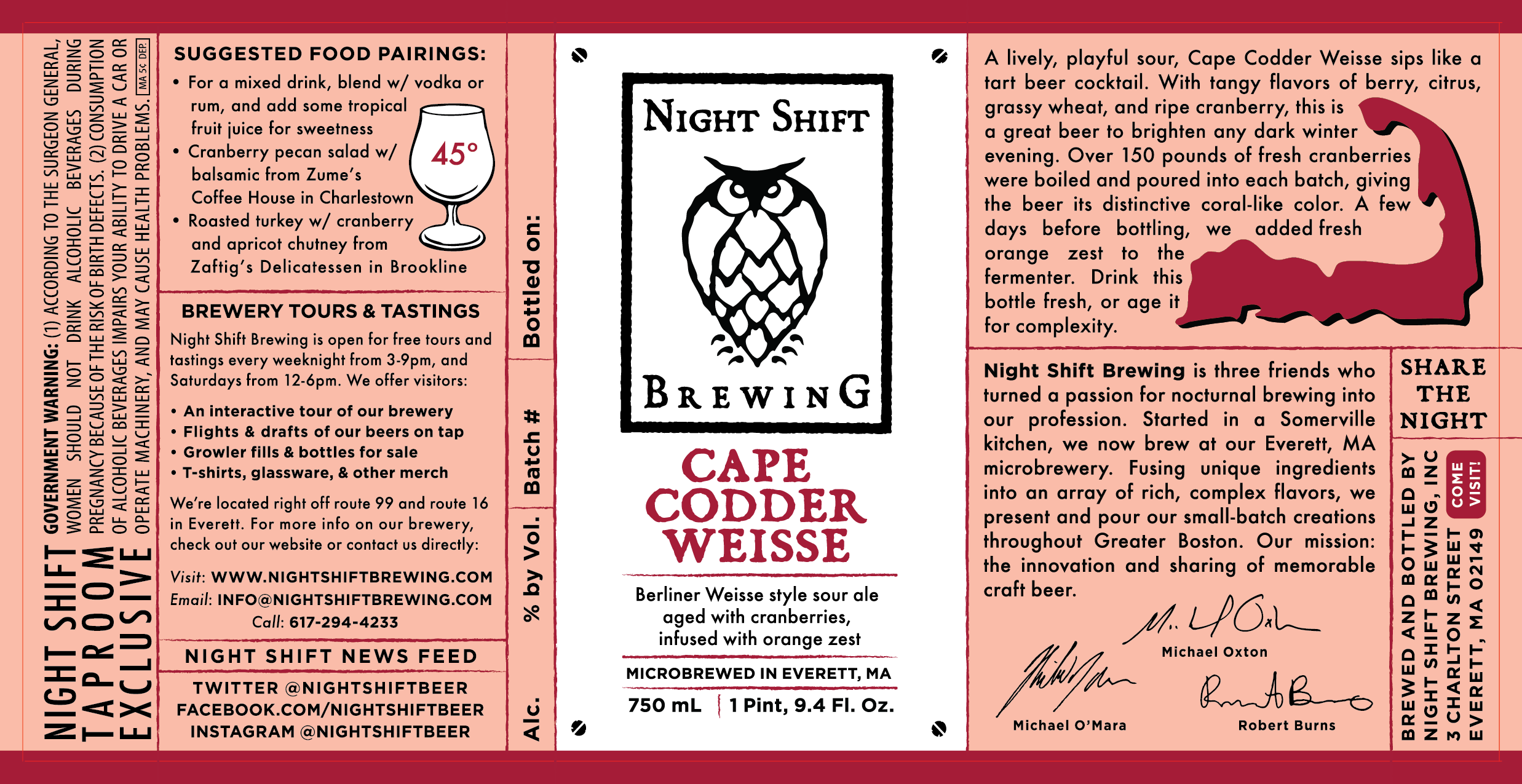 Night Shift Cape Codder Weisse Release Party Jan - Night Shift Beer Label (2475x1275), Png Download