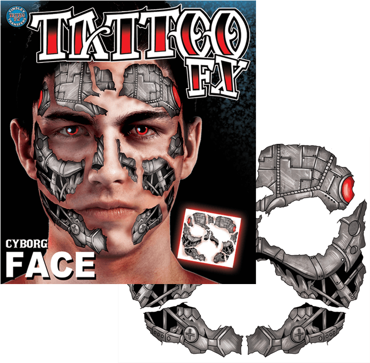 Tinsley Transfers Cyborg Face Tattoo Fx (736x1167), Png Download