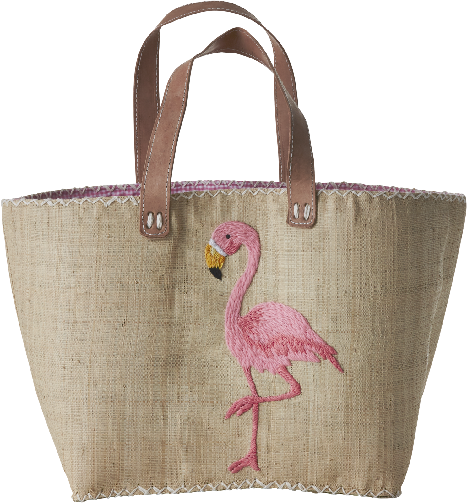Gorgeous Flamingo Bag By Rice Dk Coming To Www - Large Natural Shopping Bag With Pink Flamingo Embroidery (2000x2000), Png Download