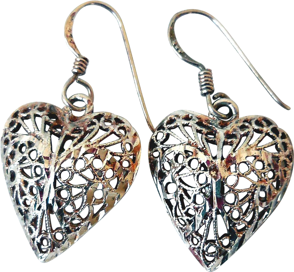 Sterling Silver Filigree Heart - Sterling Silver Filigree Heart Earrings (1027x1027), Png Download
