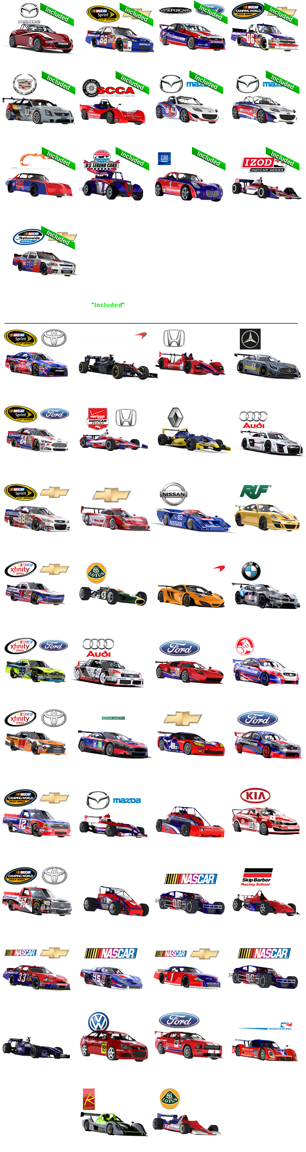 More Information On All Of Our Cars Is Available Here - Iracing Car List (600x2300), Png Download