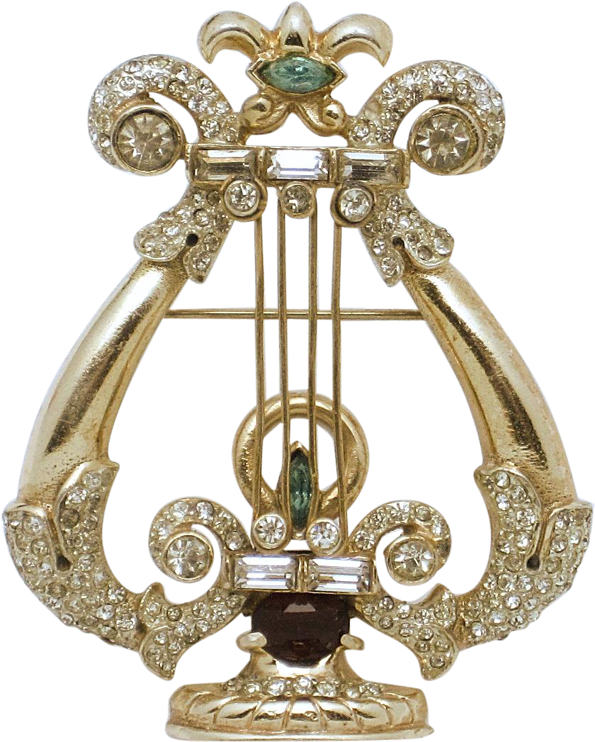 Rare 1947 Corocraft Coro Craft Sterling Lyre Harp Rhinestone - Corocraft (1046x1046), Png Download