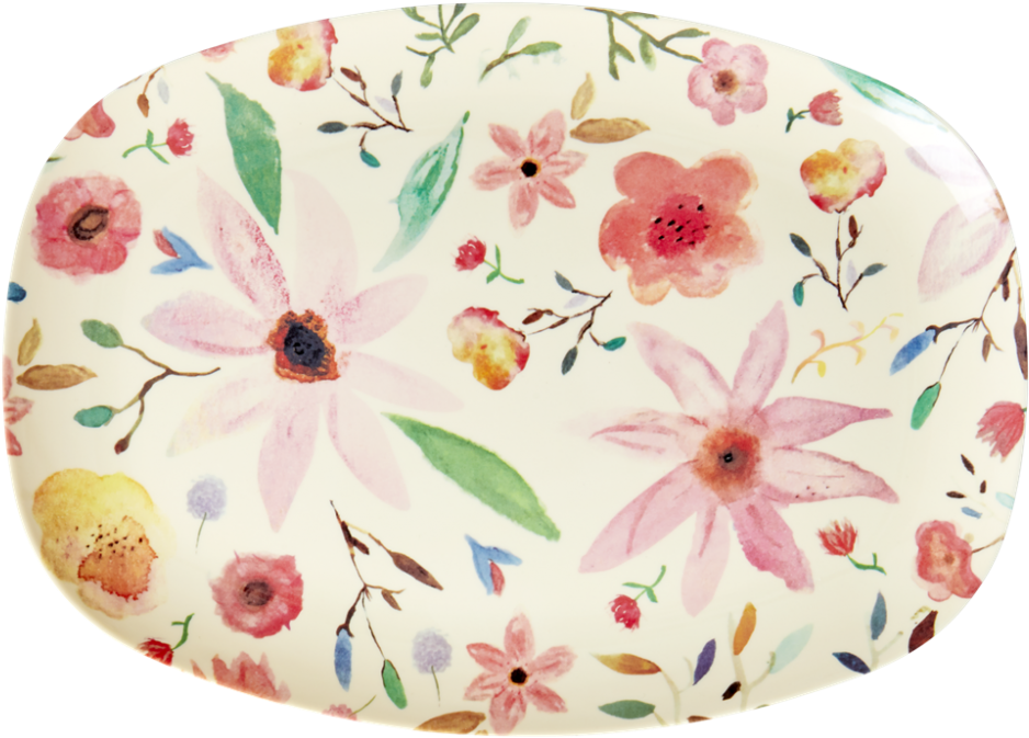 Selmas Flower Print Rectangular Melamine Plate By Rice - Plate (1000x1000), Png Download