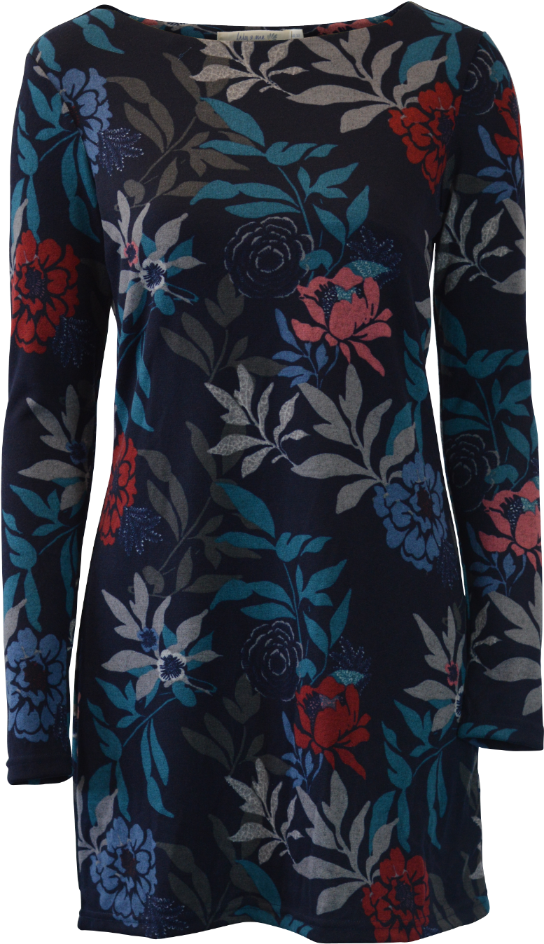 Angela Navy Floral Print Tunic - Day Dress (1012x1522), Png Download