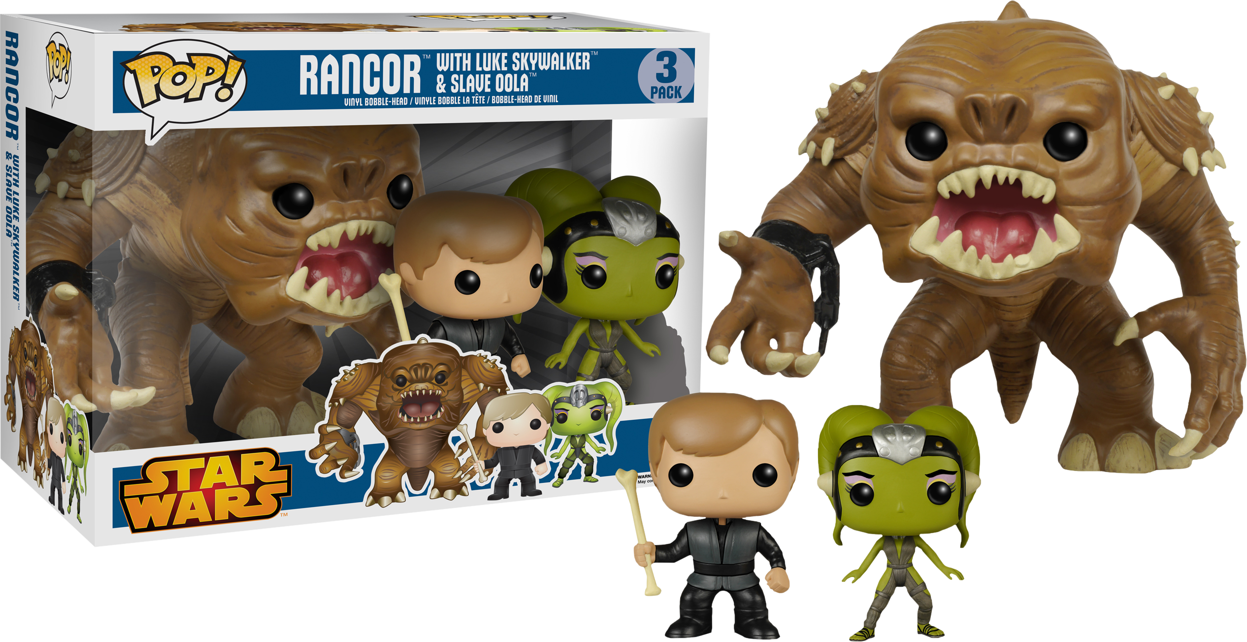 Rancor 6” Super Sized With Luke Skywalker And Slave - Funko Pop! Star Wars: Rancor With Luke (2532x1303), Png Download