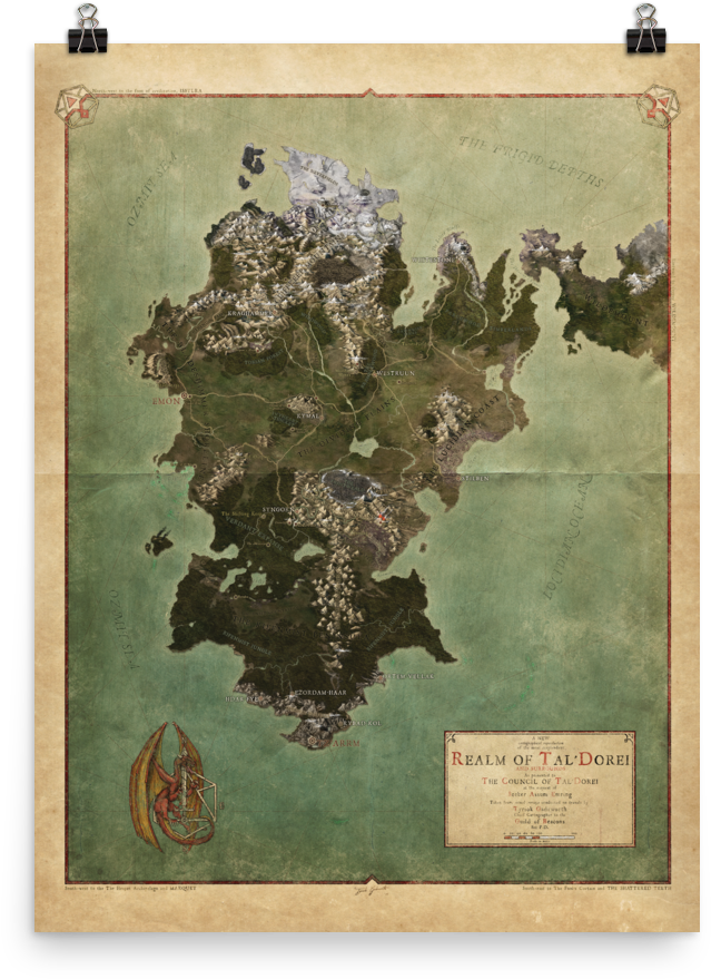 Realm Of Tal'dorei Rolled Poster Map, Parchment Background - Critical Role New Map (1000x1000), Png Download