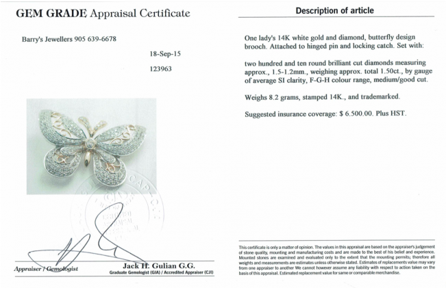 14kt Gold Butterfly Brooch - Document (650x650), Png Download