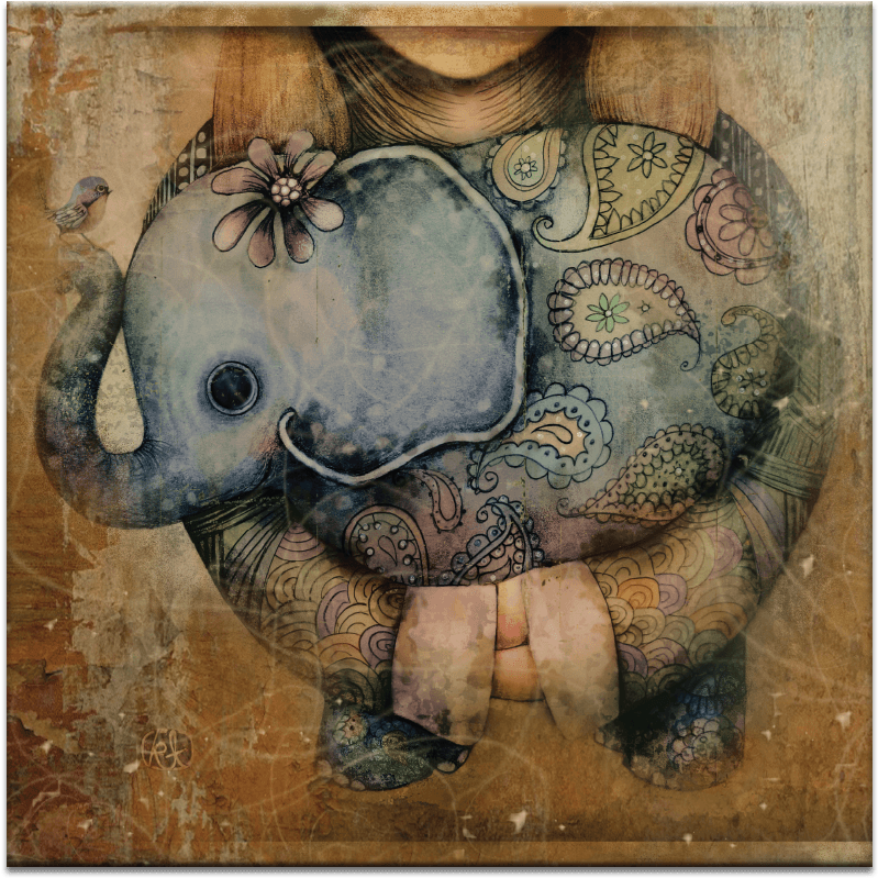Paisley Elephant, Canvas Print, White, Posters, Prints, (900x900), Png Download