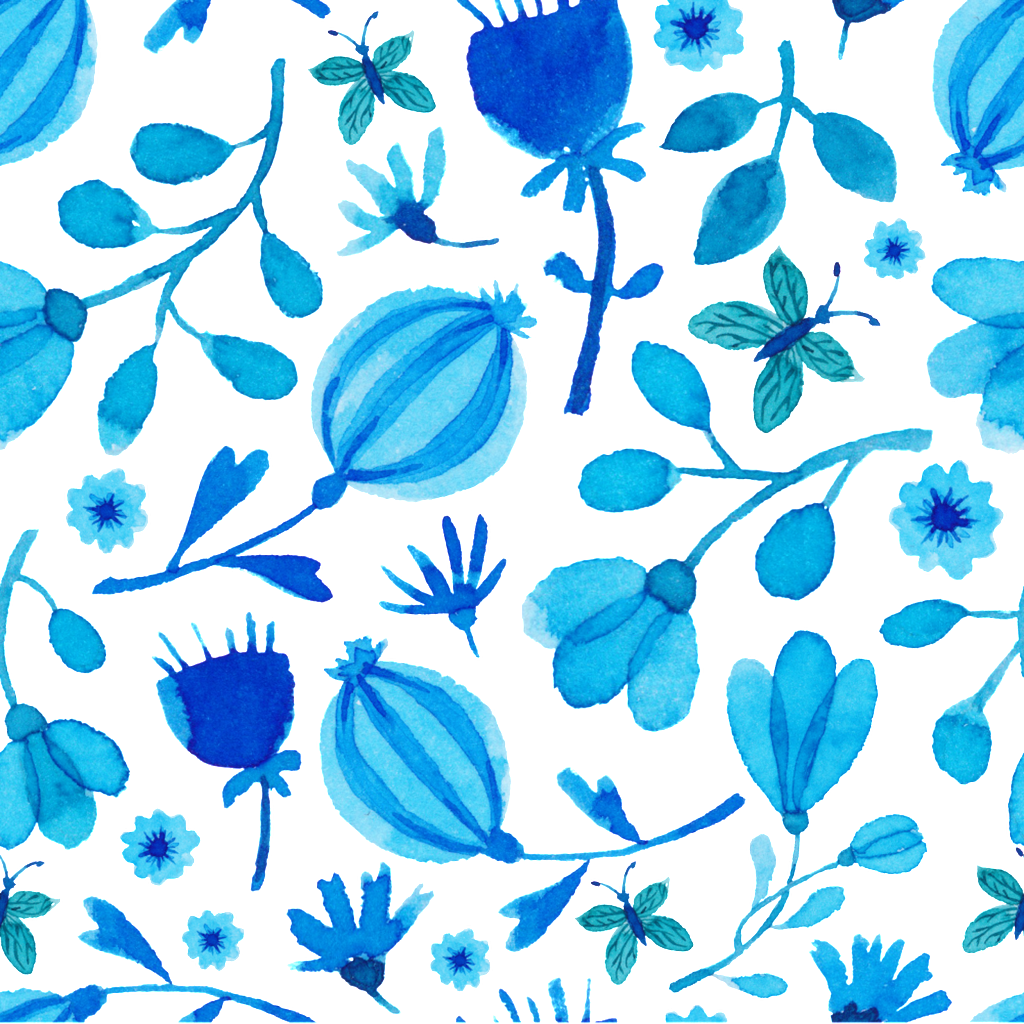 Fresh Hand Painted Flowers And Plants Branches Background - Wallpaper (1024x1024), Png Download