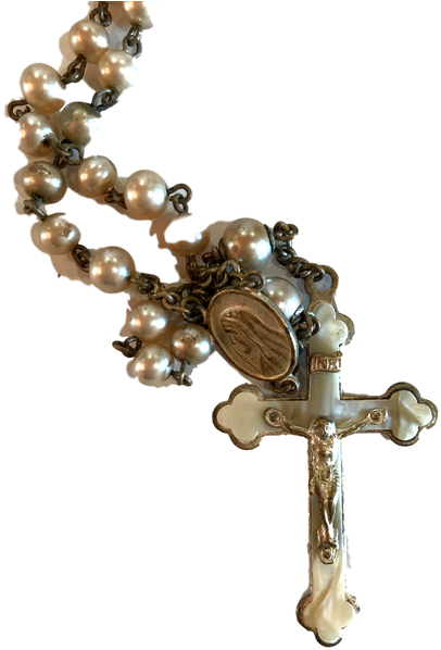 Religious Rosary 1961 Vintage Pearl Rosary - Christian Cross (495x659), Png Download