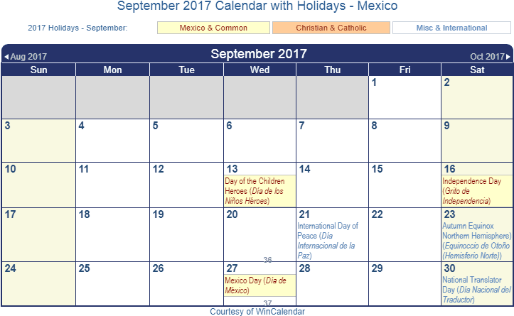 September 2017 Calendar With Mex Holidays - Spanish Holidays In July 2018 (728x456), Png Download