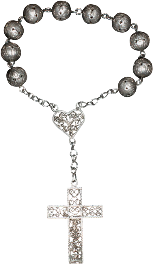 Vintage Silver Rosary Beads, Filigree, Ten Beads, Catholic - Bracelet (1024x1024), Png Download