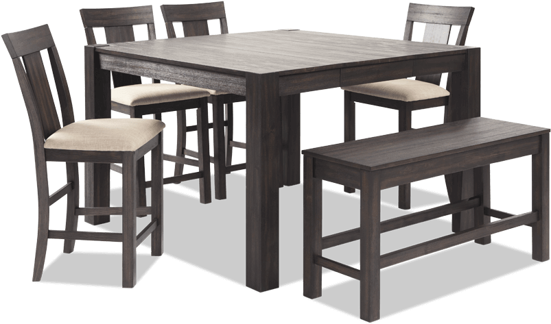 Summit 54" X 54" 6 Piece Counter Set With Storage Bench - Dining Room (846x534), Png Download