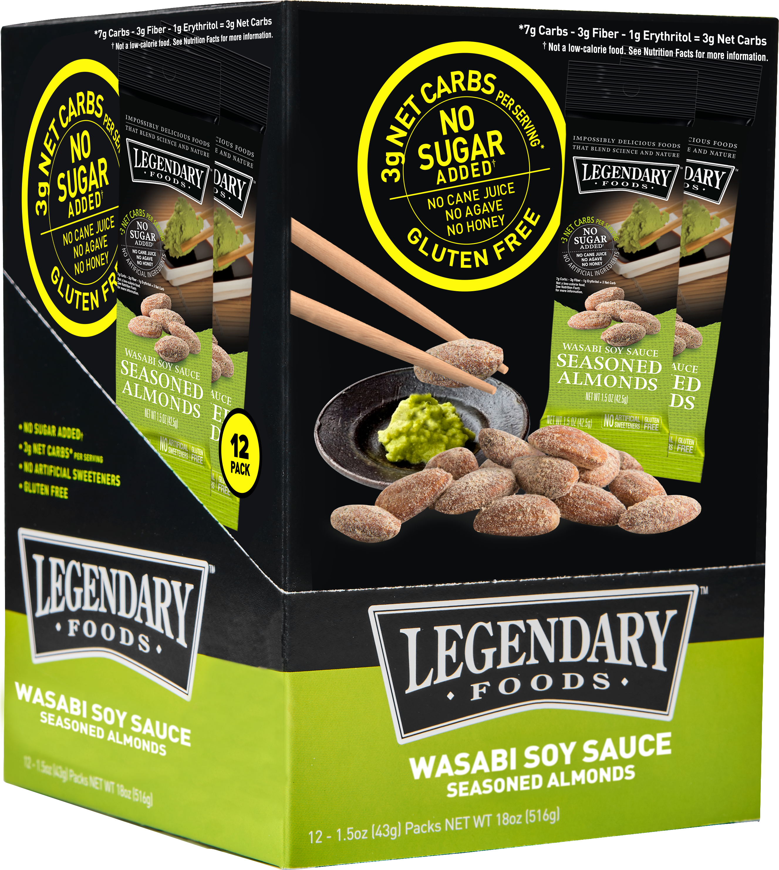 12 On The Go Wasabi Soy Sauce Seasoned Almonds - Wasabi (2900x3100), Png Download