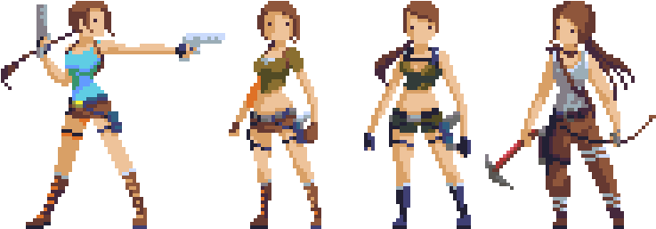 Evolution Of Lara - Lara Croft Pixel Art (736x736), Png Download