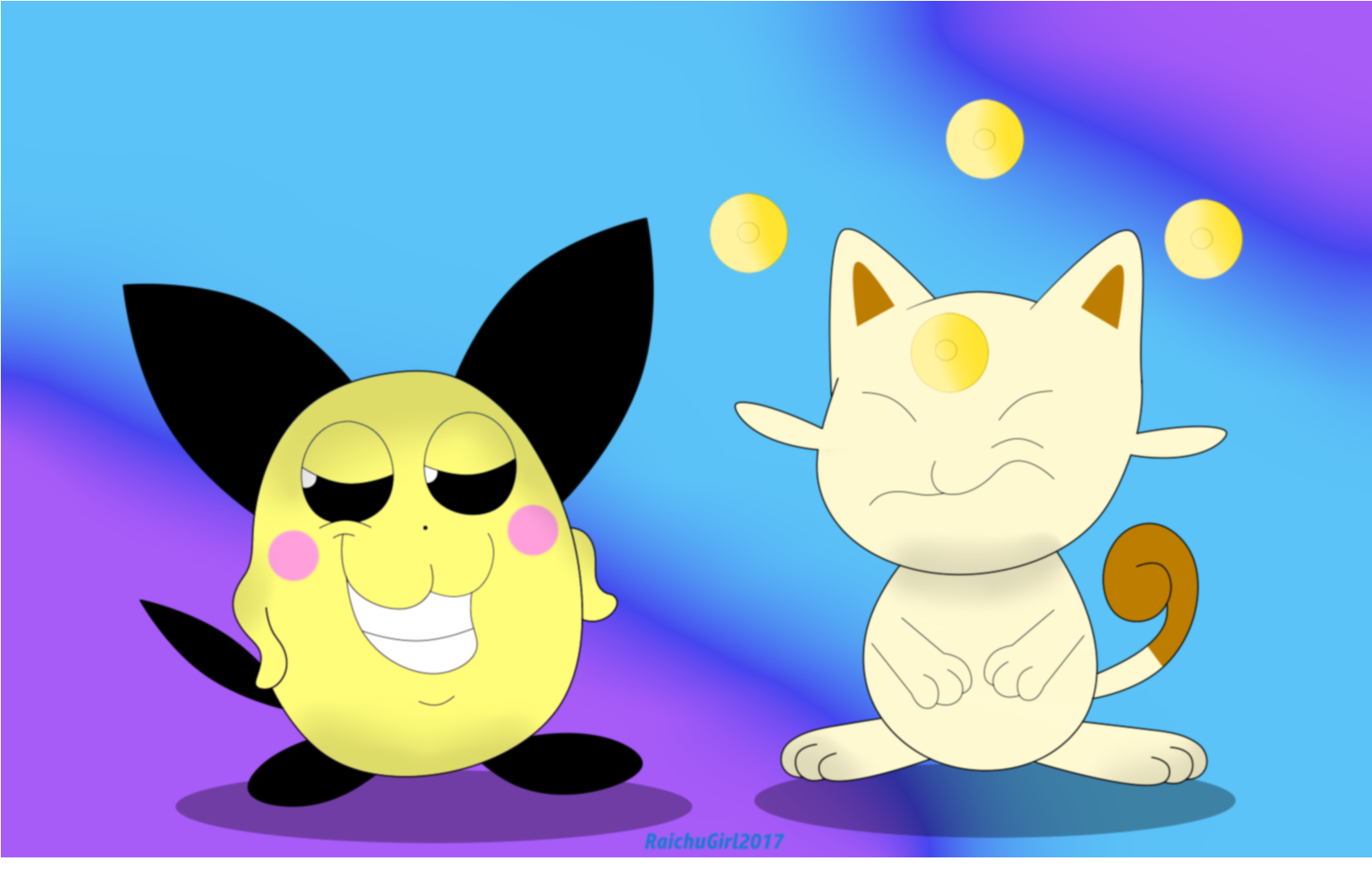 Beta Pichu And Meowsy (1767x1135), Png Download