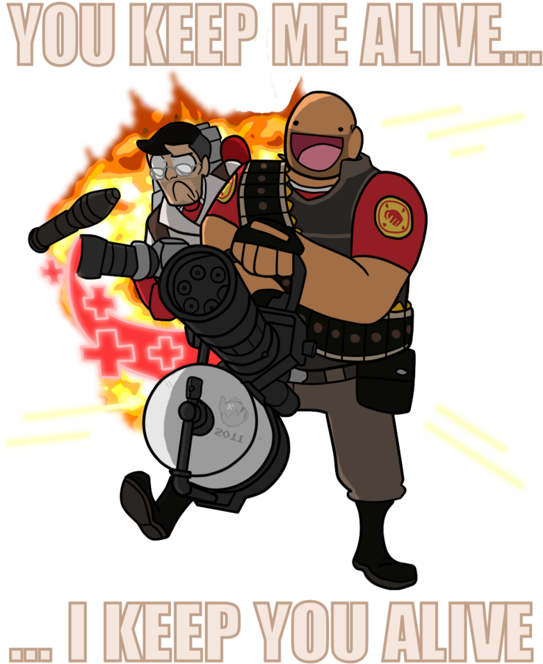 You Keep Me Alive 20l1 Team Fortress 2 Minecraft Overwatch - Medic And Heavy Funny (800x1000), Png Download