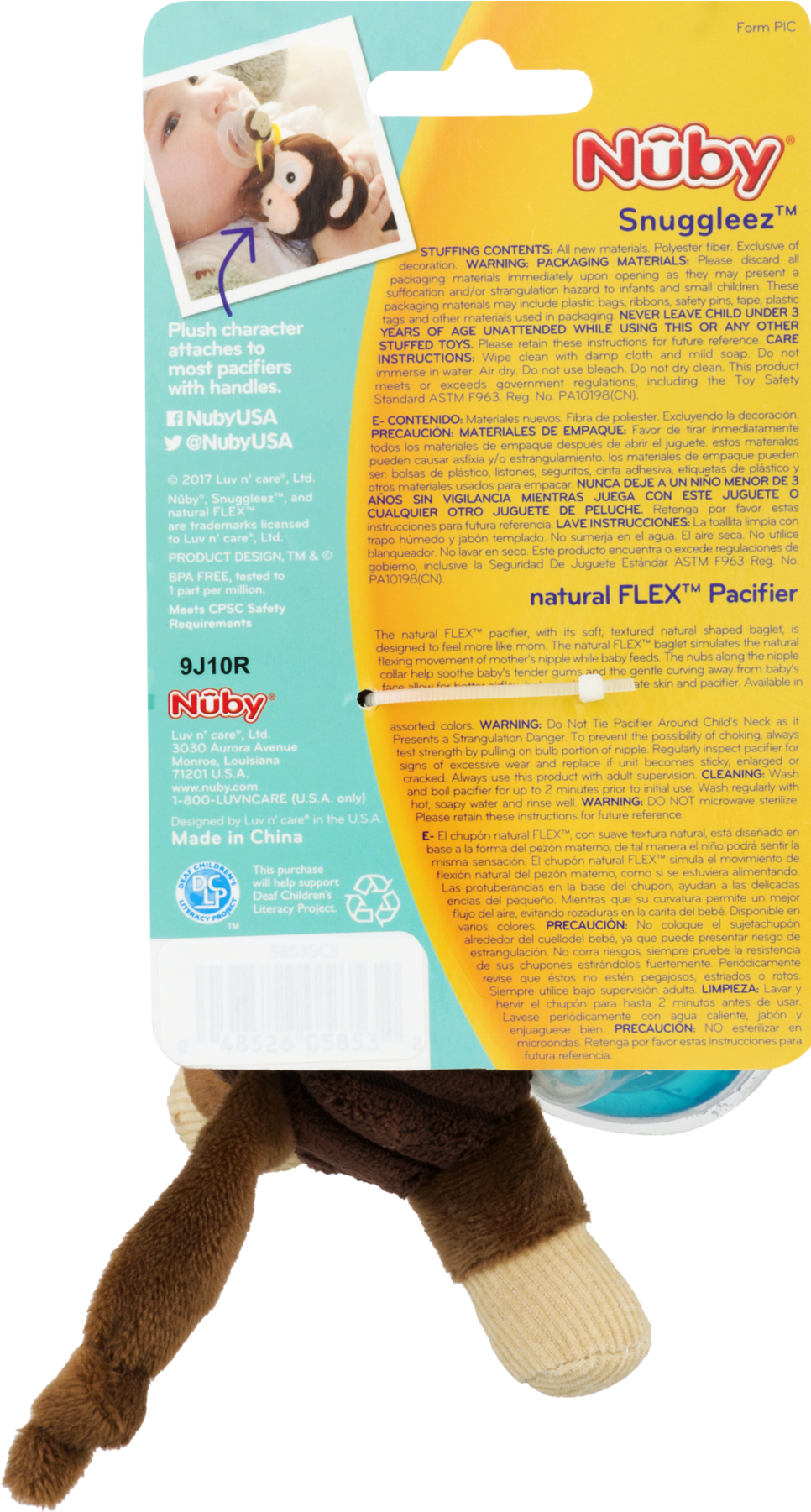 Snoozie Plush Pacifinder With Small Natural Flex Cherry - Nuby (1800x1800), Png Download