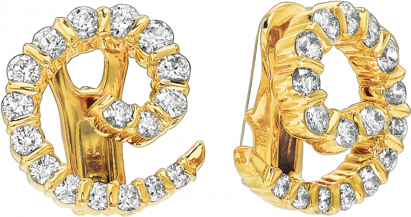 18kt Yellow Gold Gemlok Diamond Swirl Earring - Colored Gold (600x600), Png Download