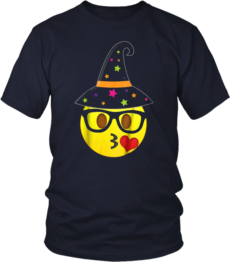 Funny Halloween Emoji Witch Nerd Kissy Face T-shirt (1024x1024), Png Download