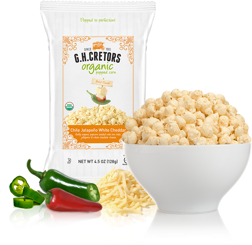 Jalapeño - G.h. Cretors Organic Popped Corn Extra Virgin Olive (900x900), Png Download