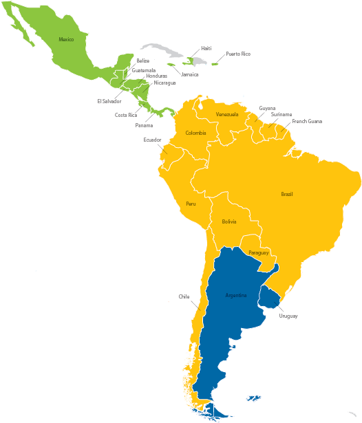 Central America / South America Teejet Offices (526x615), Png Download