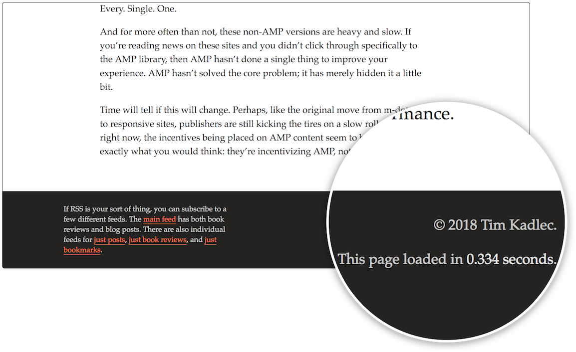 Tim Kadlec's Site Shows How Long The Page Took To Load - Page Footer (700x425), Png Download