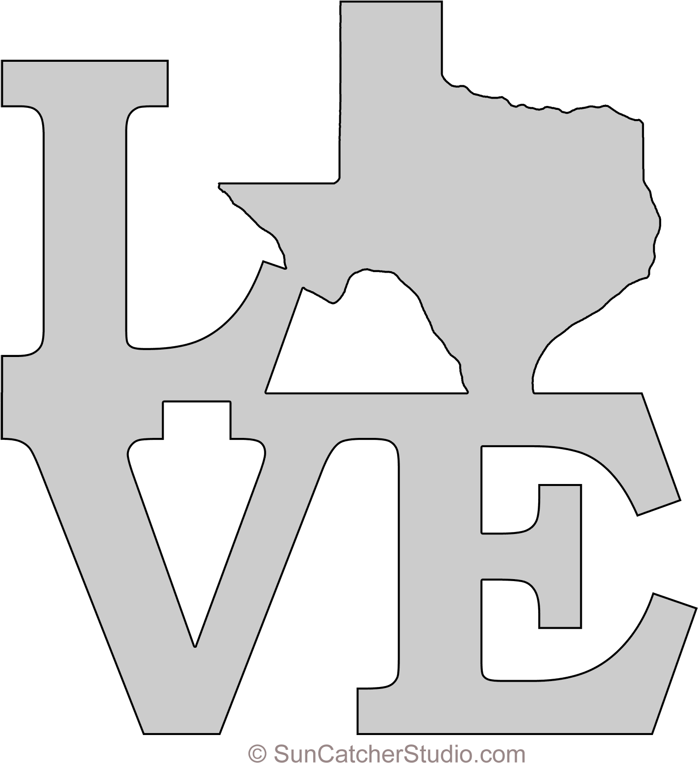 Texas Love Map Outline Scroll Saw Pattern Shape State (1500x1605), Png Download