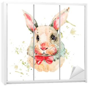 Cute Watercolor White Rabbit With Red Bow Wardrobe - Watercolor Painting (400x400), Png Download
