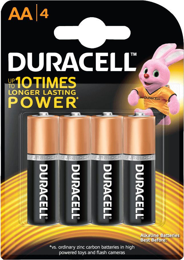 Basic Aa Batteries - Duracell Alkaline Aa Batteries - Pack Of 4 (1000x1000), Png Download