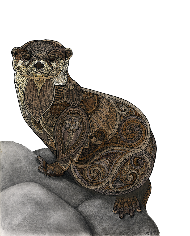 An Otter Probably On His Way To Go Play On A Slide - Zentangle Animals Otter (1000x1000), Png Download