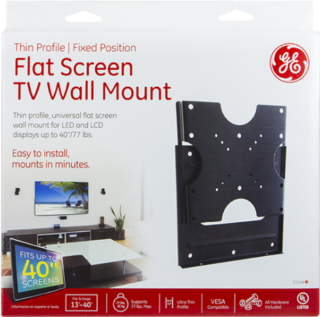 Ge Thin-profile Fixed Flat Screen Tv Wall Mount In - Ge Flat Screen Tv Wall Mount, Thin Profile (555x555), Png Download