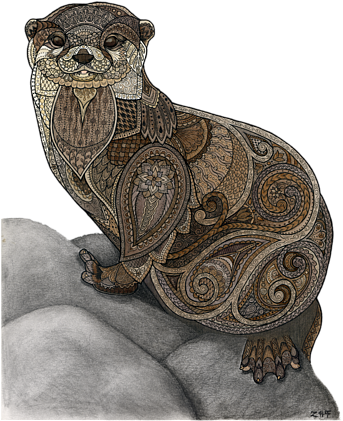 Click And Drag To Re-position The Image, If Desired - Zentangle Otter (452x700), Png Download