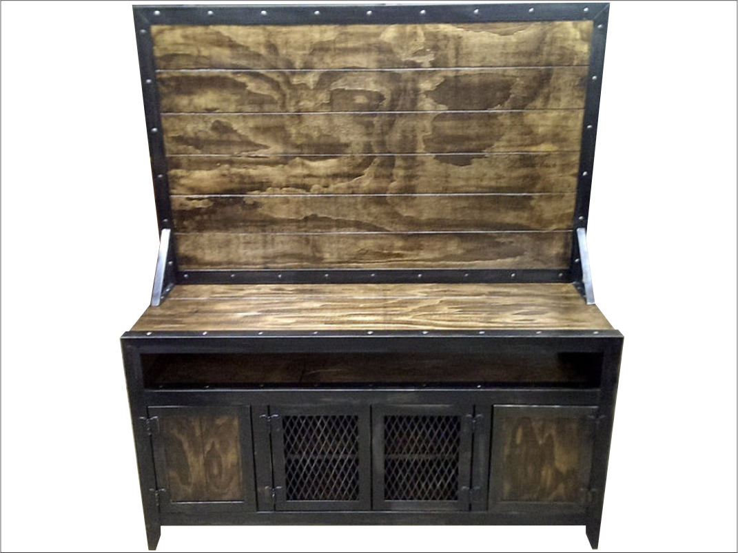 Industrial Media Console/cabinet With Flat Screen Tv - Television (1071x803), Png Download