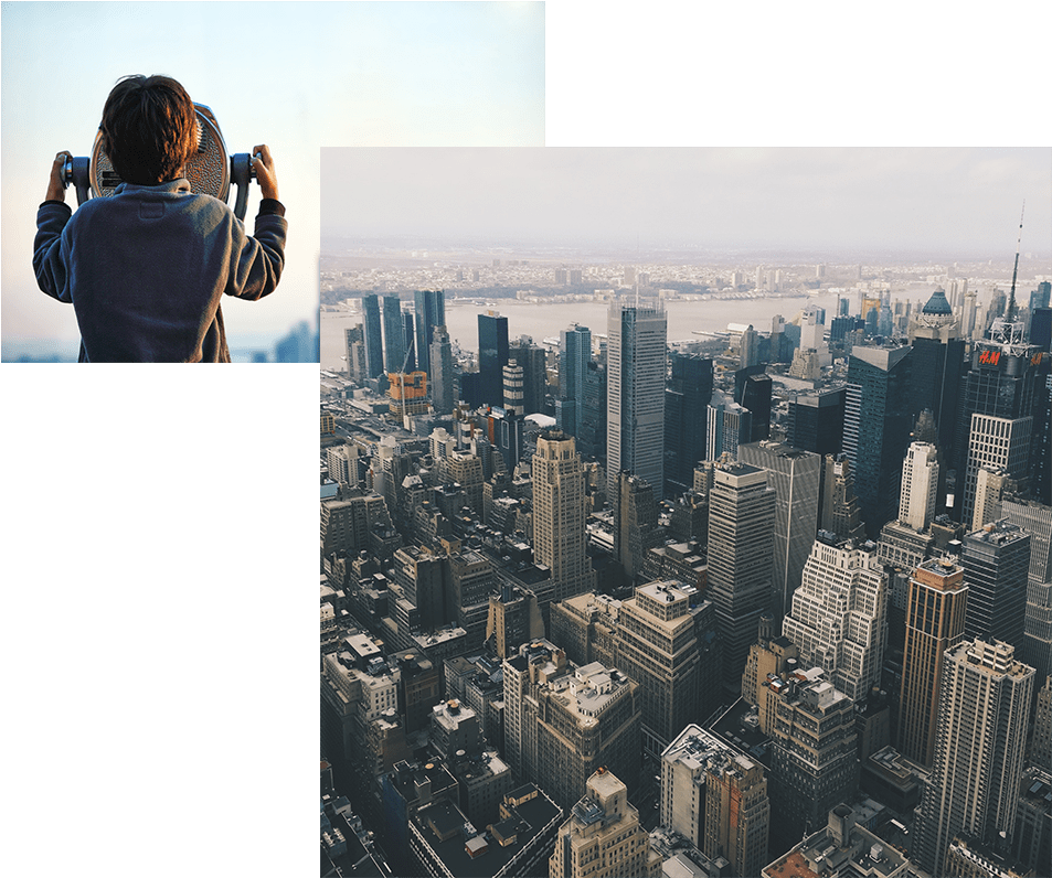 New York Skyline And Boy Looking Out To Nyc - New York City (1024x835), Png Download
