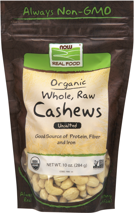 Cashews, Organic, Whole, Raw & Unsalted - Now Foods - Organic Whole Raw Cashews Unsalted - 10 (566x880), Png Download
