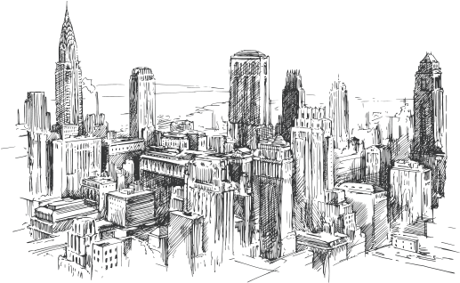 New York City Drawing Photo Print With Mount, 75x75 (571x326), Png Download