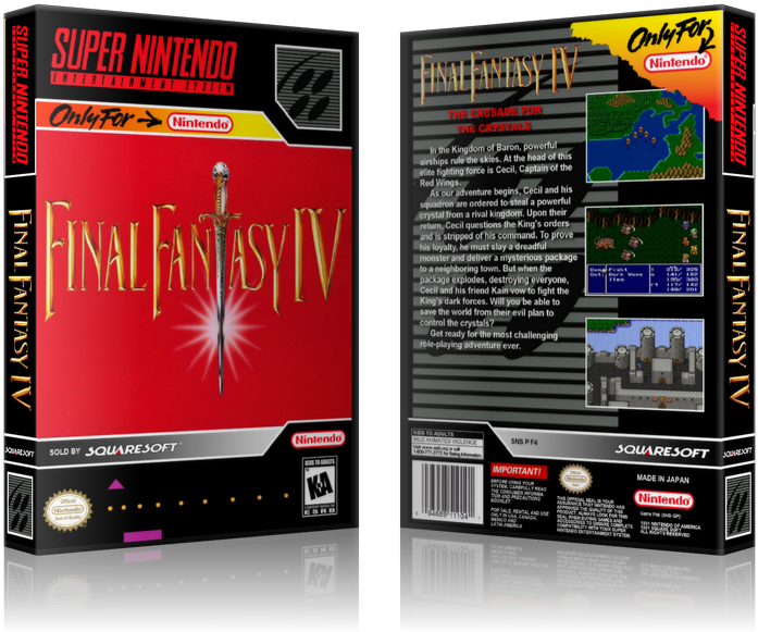 Final Fantasy Iv Replacement Nintendo Snes Game Case (900x650), Png Download