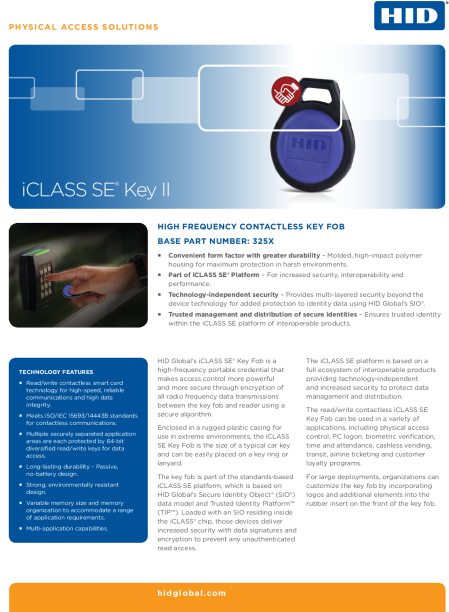 Iclass Se Keyfob Ii Datasheet (480x640), Png Download