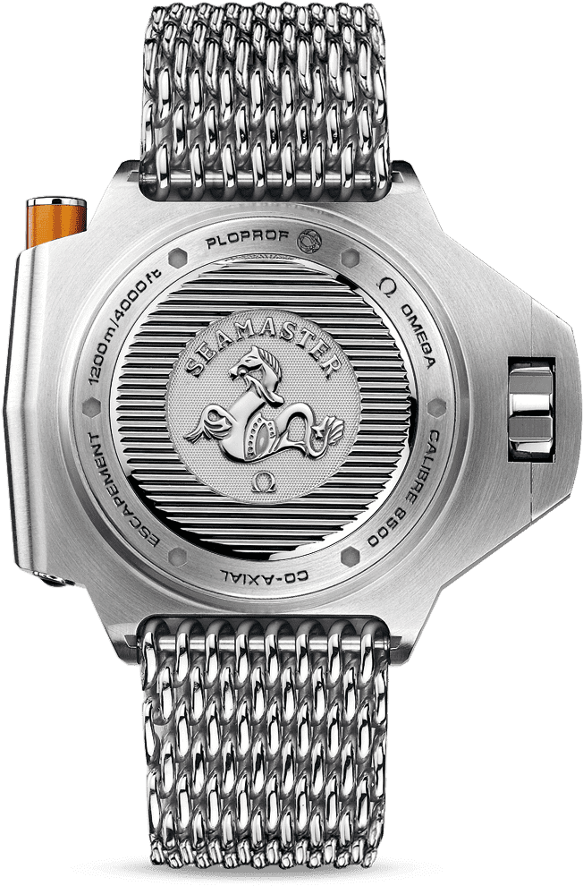 Omega's Seahorse On The Case Back Of A Seamaster Watch (709x1063), Png Download