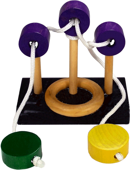 Triple Post Wood And Rope Disentanglement Puzzle With (600x600), Png Download