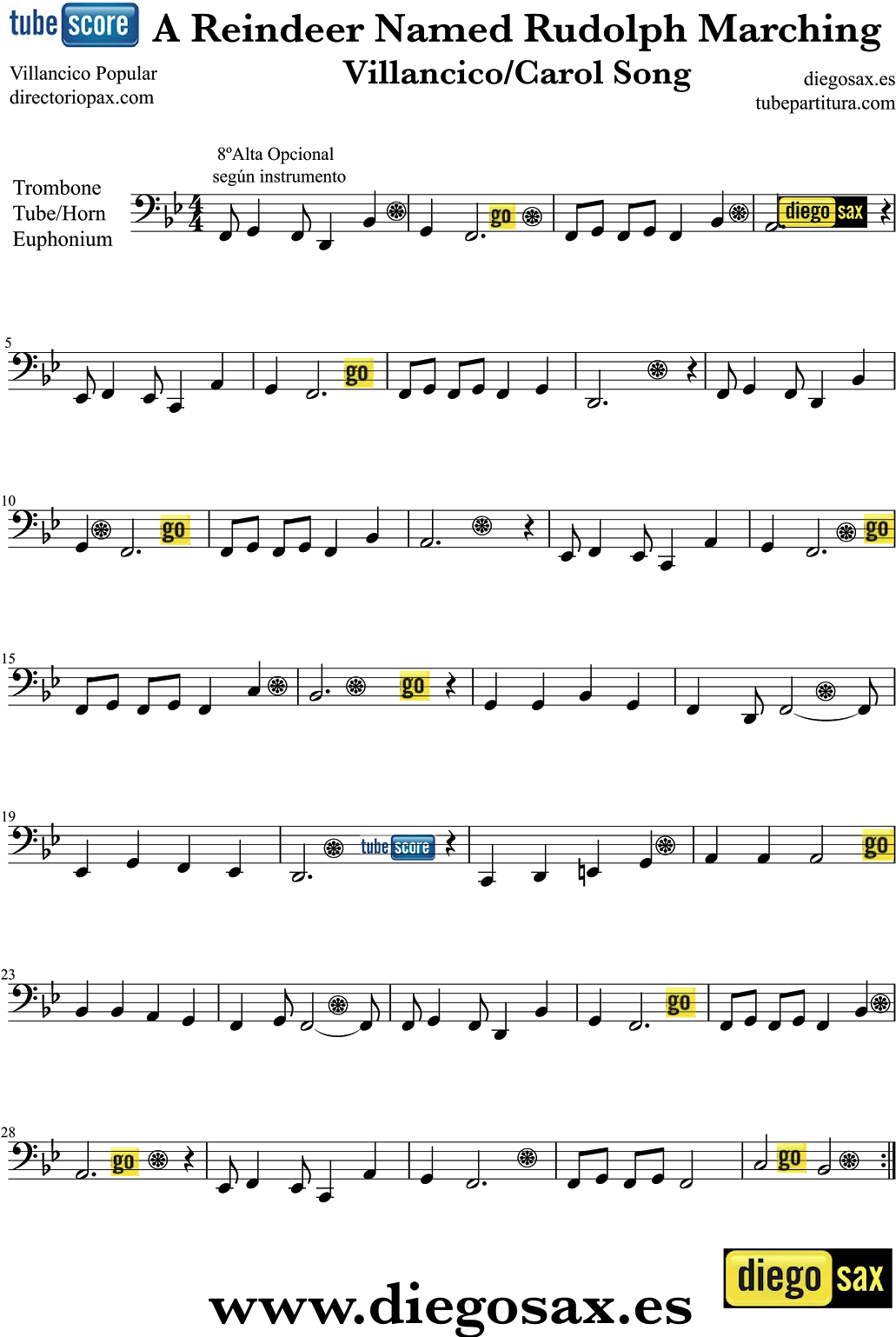 Diegosax Partituras Rudolph The Red-nosed Reindeer (1131x1600), Png Download