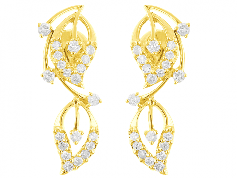 Diamond Earring Set In 14k Yellow Gold (1000x1000), Png Download