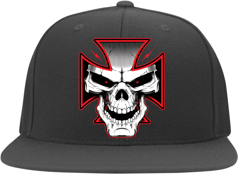 Mens Iron Cross Yupoong Flat Bill Twill Flexfit Cap (1024x1024), Png Download