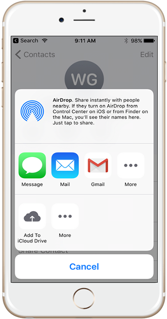 Iphone Contact Share Options (470x716), Png Download
