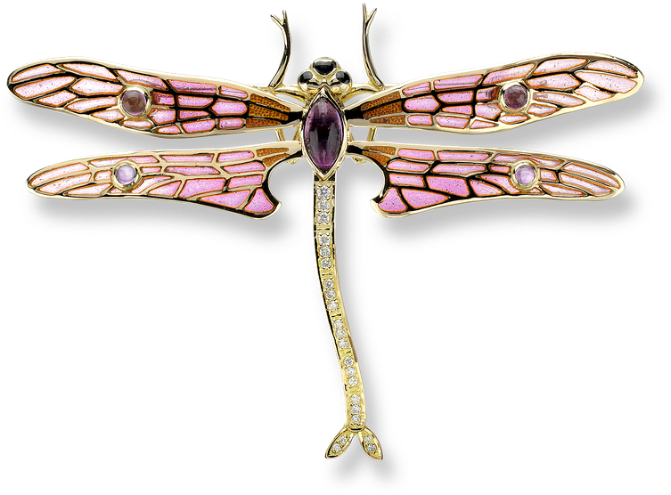 Nicole Barr Designs 18 Karat Gold Dragonfly Brooch-pink (800x800), Png Download