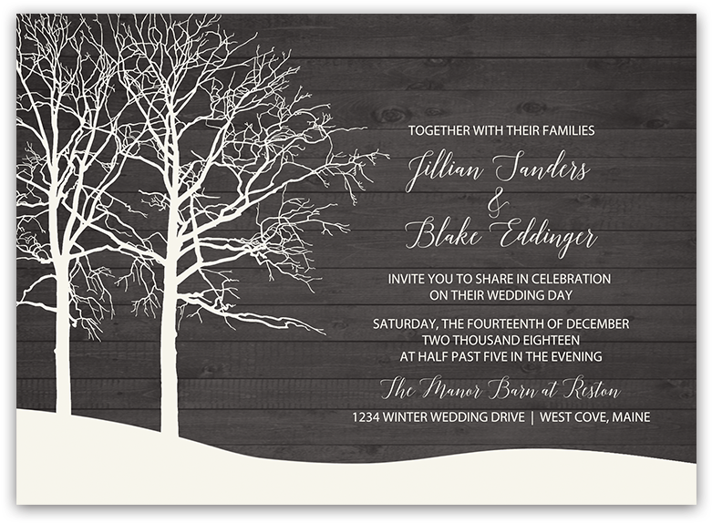 Rustic Tree Winter Wedding Thank You Note Cards (900x900), Png Download