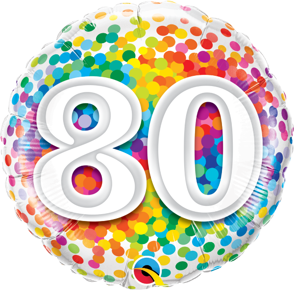 Rainbow Confetti 80th Bday 18" Foil Balloon (600x593), Png Download