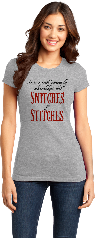 Girly Grey Snitches Get Stitches T-shirt (670x1005), Png Download
