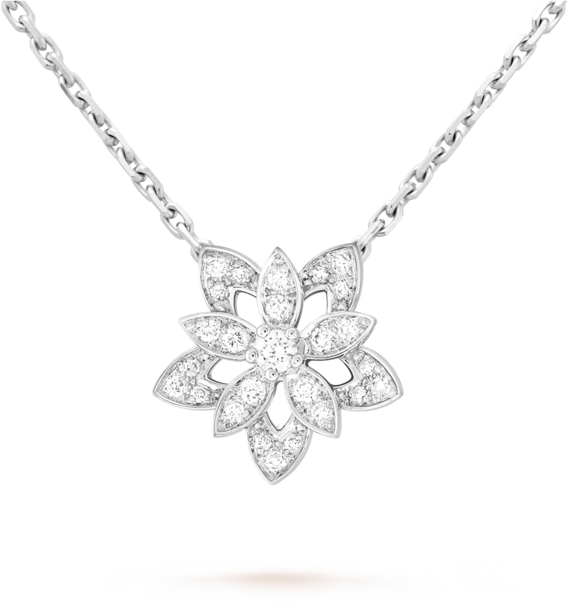 Lotus Openwork Pendant, Mini Model, White Gold, Diamonds (1024x1024), Png Download